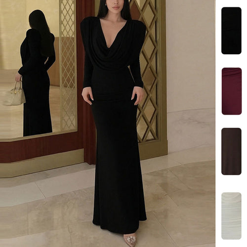 Robe Maxi Élégante pour Femmes avec Encolure Wrap Sophistiquée et Détails Drapés Chic & Stil