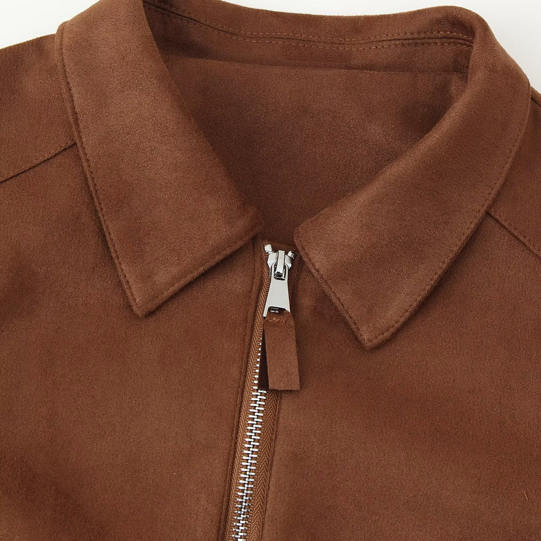 Women's Short Velour Look Jacket with Central Zip and Shirt Collar Amarae