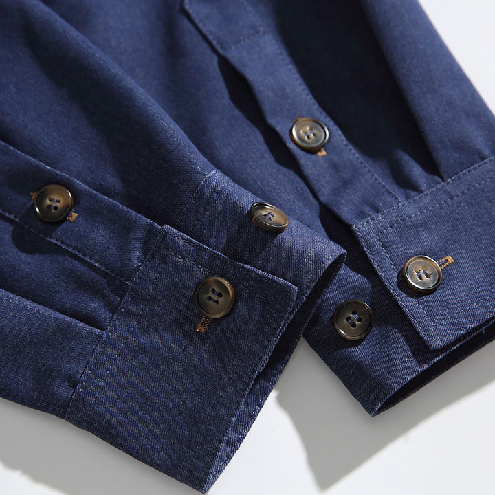 Men's overshirt-jacket in worker look with contrasting leather-look chest pocket Amarae