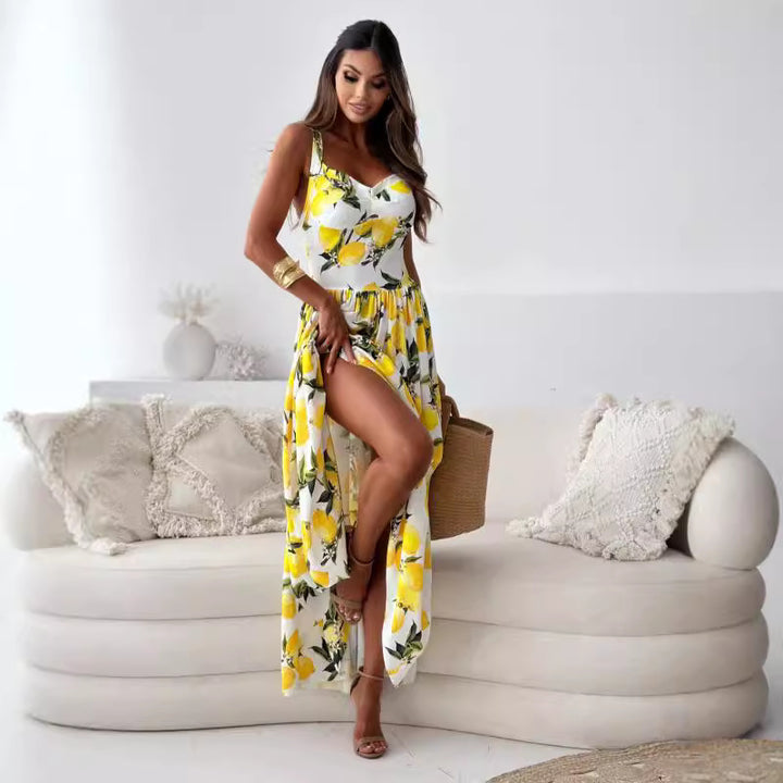 Ladies Printed Lemon Maxidress Lune London