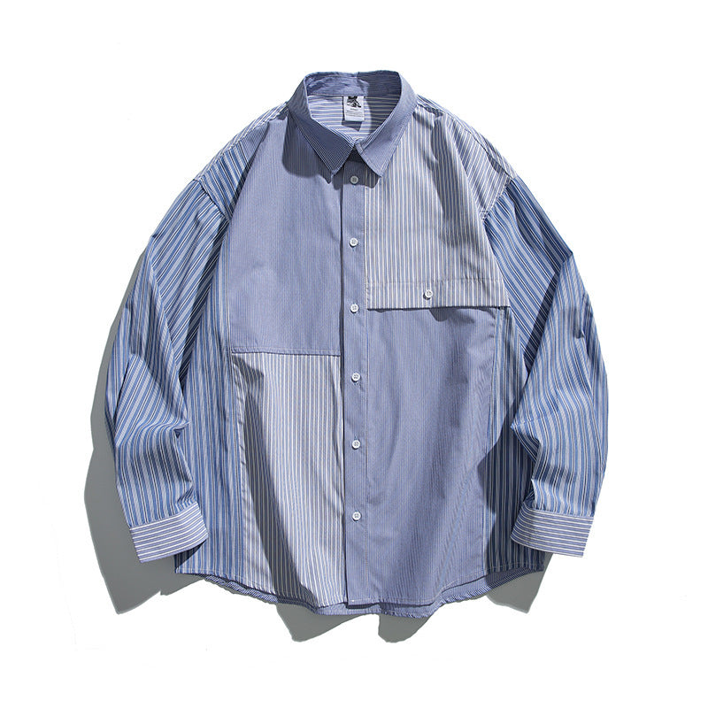 Unisex Oversize shirt with contrasting stripe panels and chest flap pocket Amarae