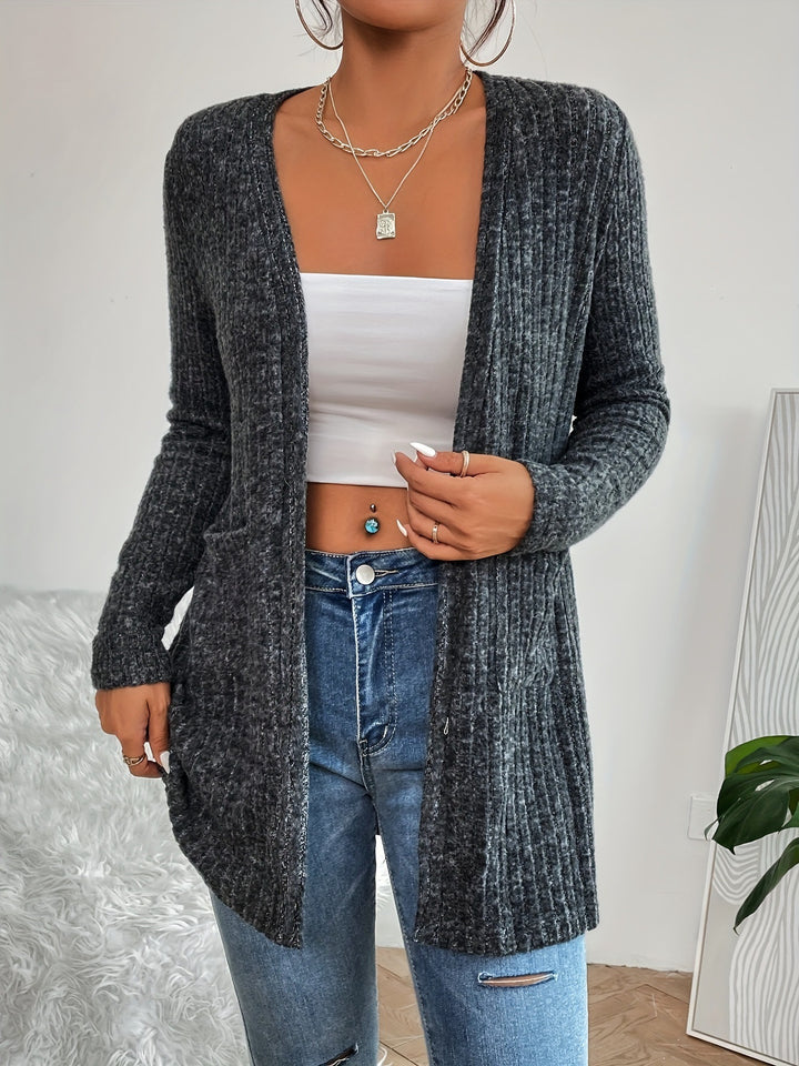 Knitted jacket for women with open front and diagonal rib pattern Lune London