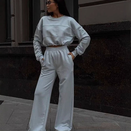 Amarae women's trendy crop top set and wide jogger pants