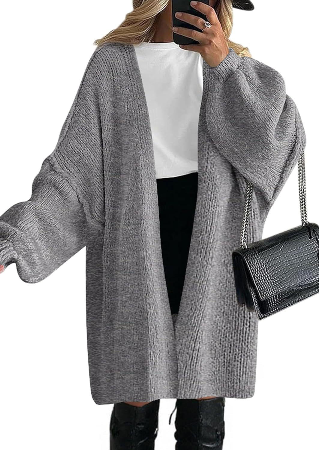 Women Casual Open Front Knitted Cardigan with Large Pockets Lune London