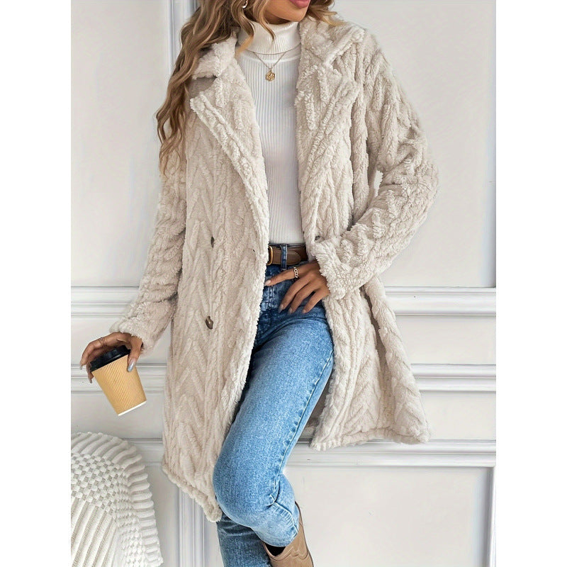 Ladies Teddy Plush Coat with Double-Breasted Closure and Structured Design Lune London