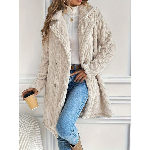 Ladies Teddy Plush Coat with Double-Breasted Closure and Structured Design Amarae