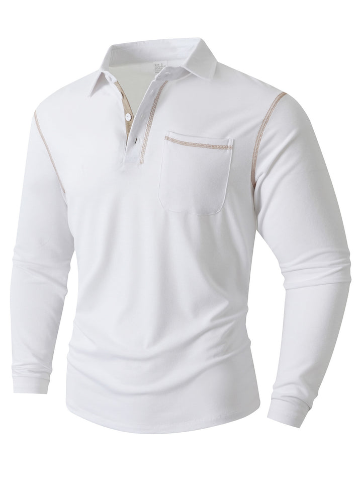 Men's trendy long sleeve polo with practical chest pocket and elegant contrasting details Lune London