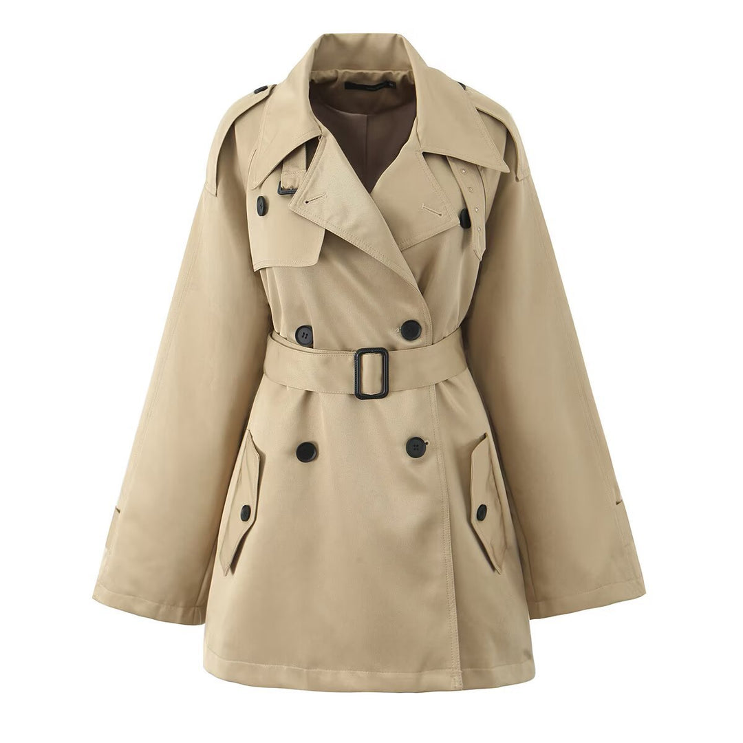 Trendy women's trench coat with a waist belt and practical pockets Lune London