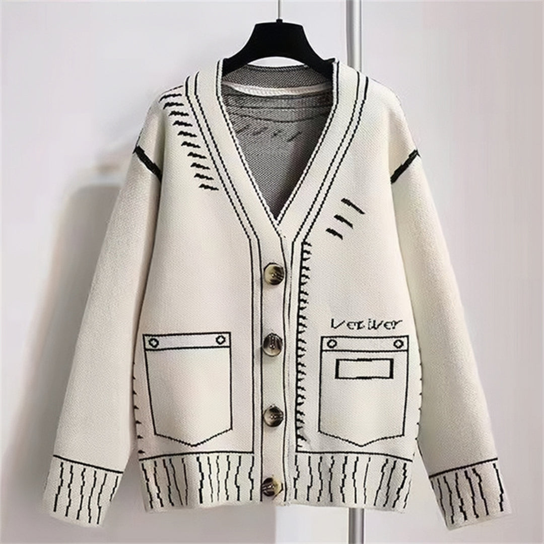 Knit jacket for women with a unique graphic design and high-quality button details Lune London
