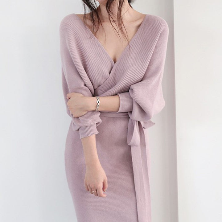 Robe tricotée pour femmes avec effet enveloppant et manches longues Chic & Stil