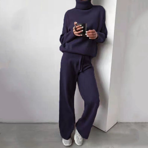 Elegant knit loungewear set for women with high collar and wide legs Amarae