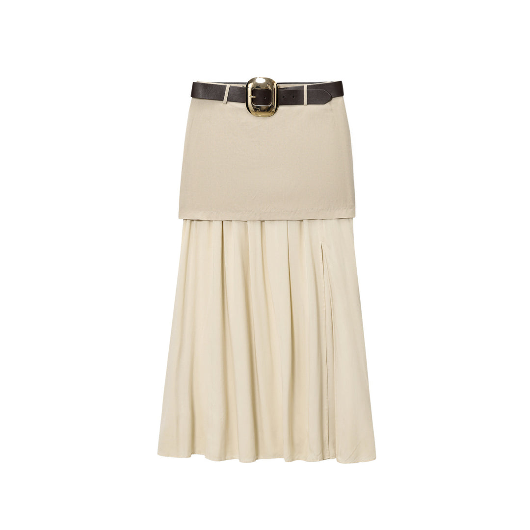 Airy midi skirt for women with an elegant pleat at the waist and a Lune London belt