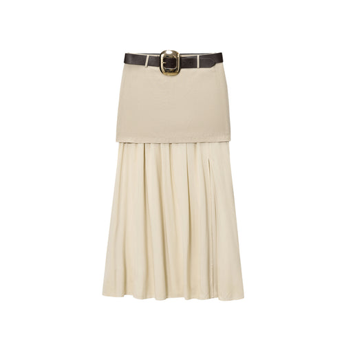 Airy midi skirt for women with an elegant pleat at the waist and a Amarae belt