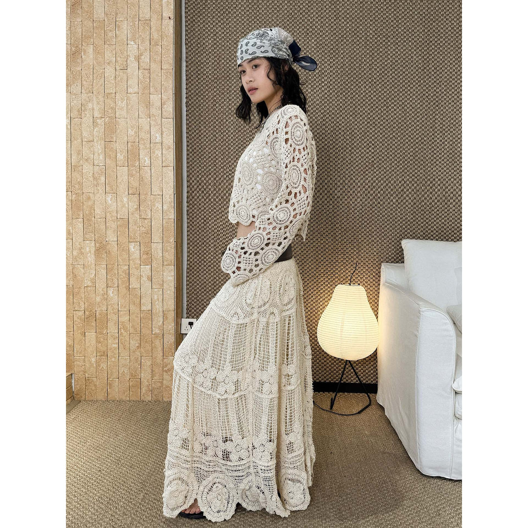 Women's Crocheted Set Crop Top and Midi Skirt Amarae