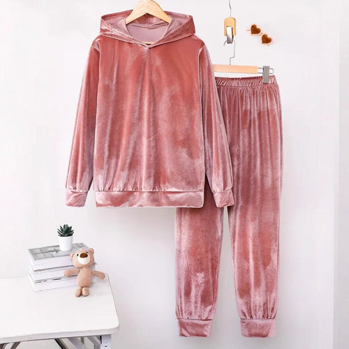 Ladies Comfortable Chic Velvet Hoodie Set