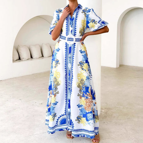 Chic & Stil Women's maxi dress with floral pattern and waistband