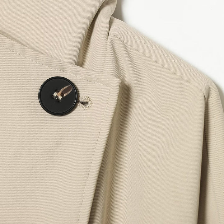 Women's Wide-Cut Trench Coat with Funnel Collar, Asymmetrical Button Placket, and Tied Belt Amarae