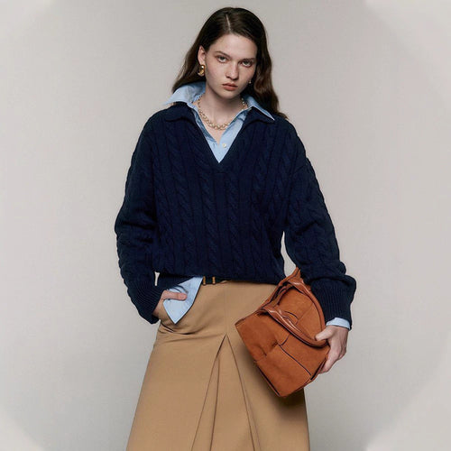 Pull en maille épaisse pour femme avec décolleté en V Chic & Stil