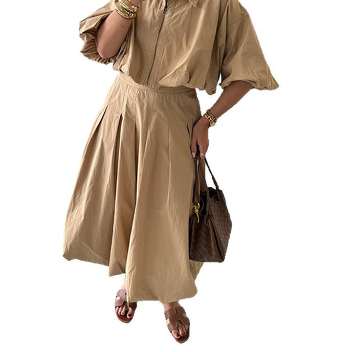 Women Tailored A-Line Midi Skirt with Pleats & High Waist Amarae