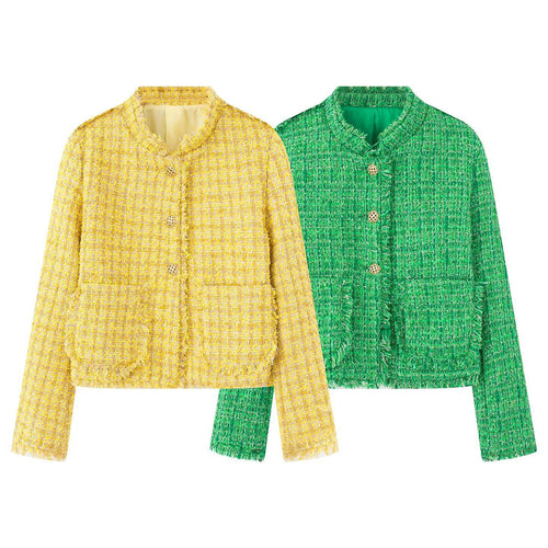 Ladies elegant short jacket in textured fabric with golden buttons Amarae
