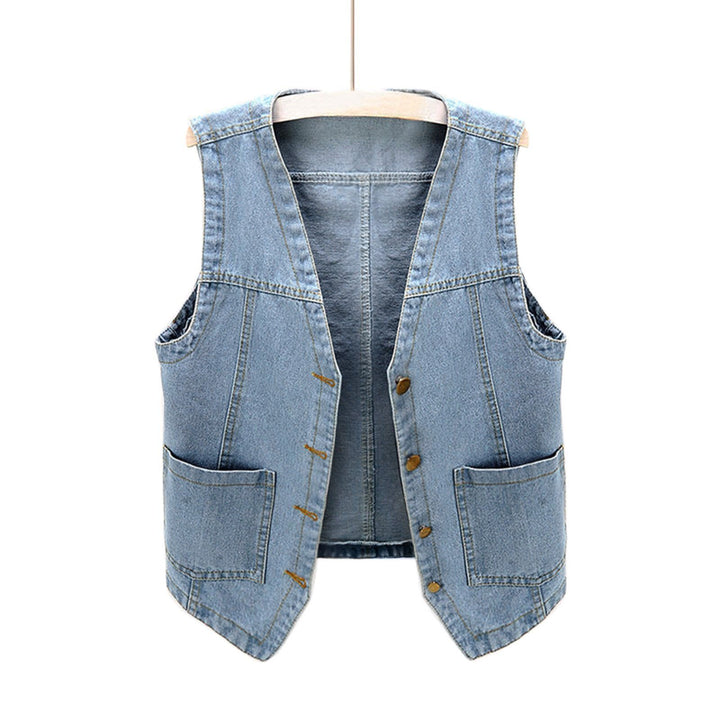 Women's Casual Denim Vest with Button Details and Patch Pockets Lune London