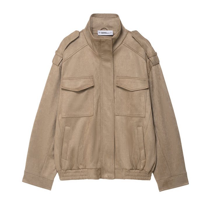 Women's field bomber jacket in suede look with high collar, flap pockets and epaulettes Amarae