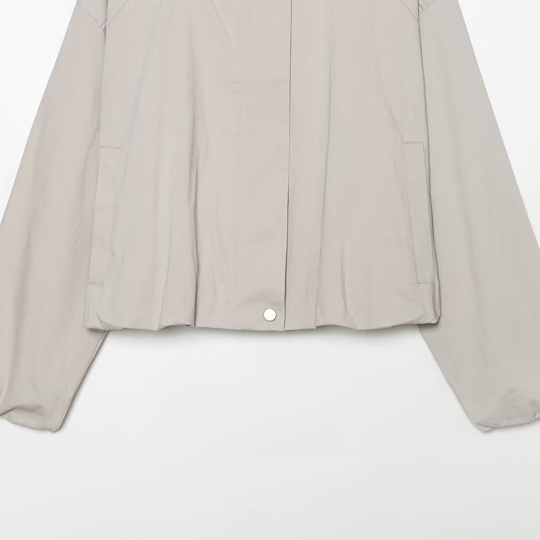 Women's Lightweight Cropped Transitional Jacket with Stand-Up Collar and Concealed Zipper Amarae