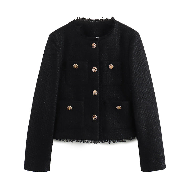 Elegant tweed jacket for women with fringes and practical pockets Lune London