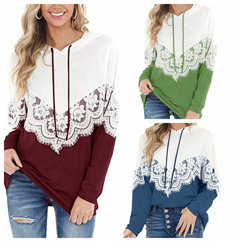 Women’s hoodie with elegant lace detailing and a chic relaxed fit