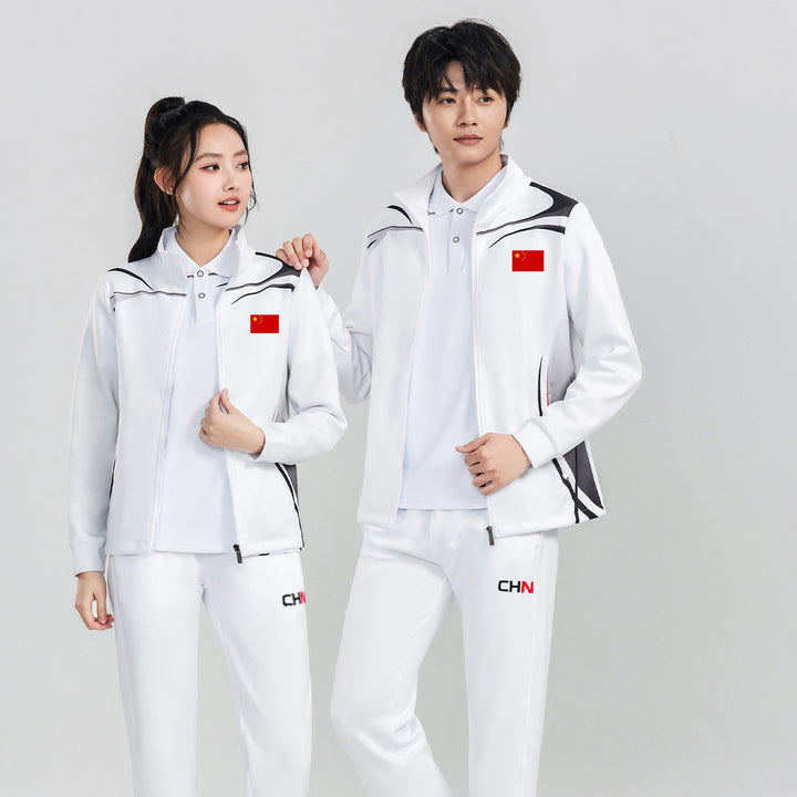 Unisex Team Training Jacket with Zipper, Stand-up Collar and Flag Patch Amarae