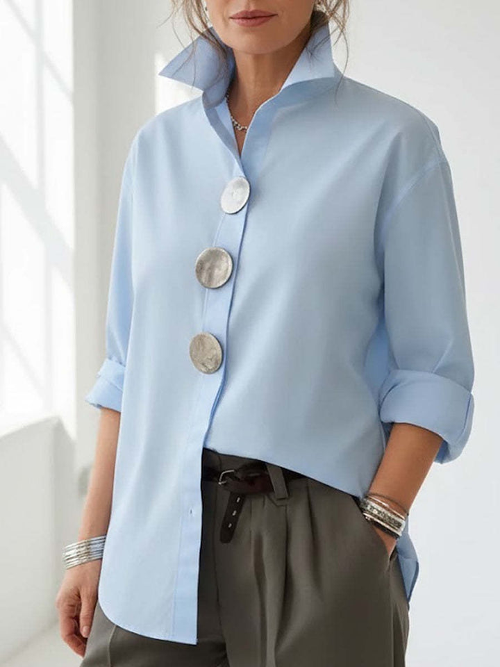 Women's stylish shirt with large button details and a chic standing collar Lune London
