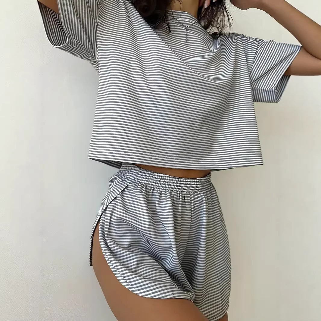 Women’s Casual Striped Set with High-Cut Design and Elastic Waistband Lune London