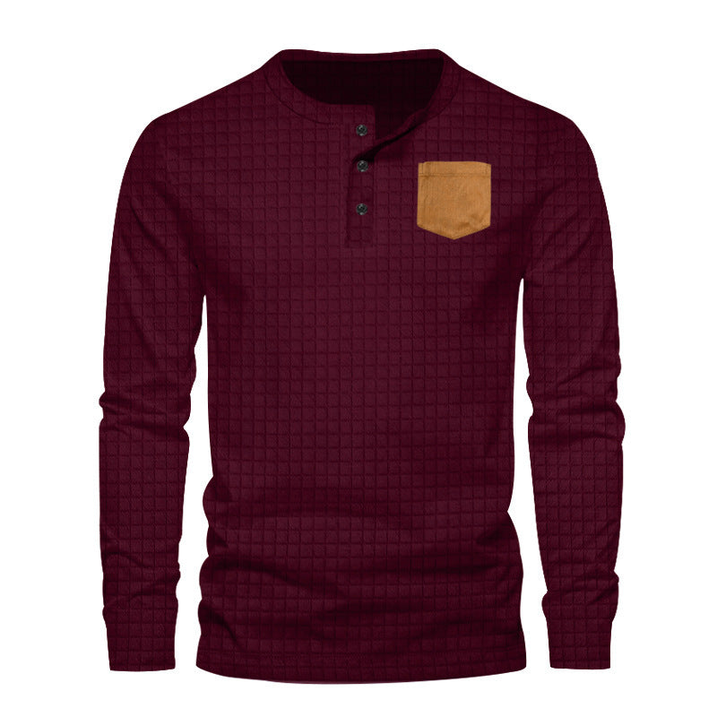 Men's Long Sleeve Henley T-Shirt with Textured Design and Contrasting Chest Pocket Lune London