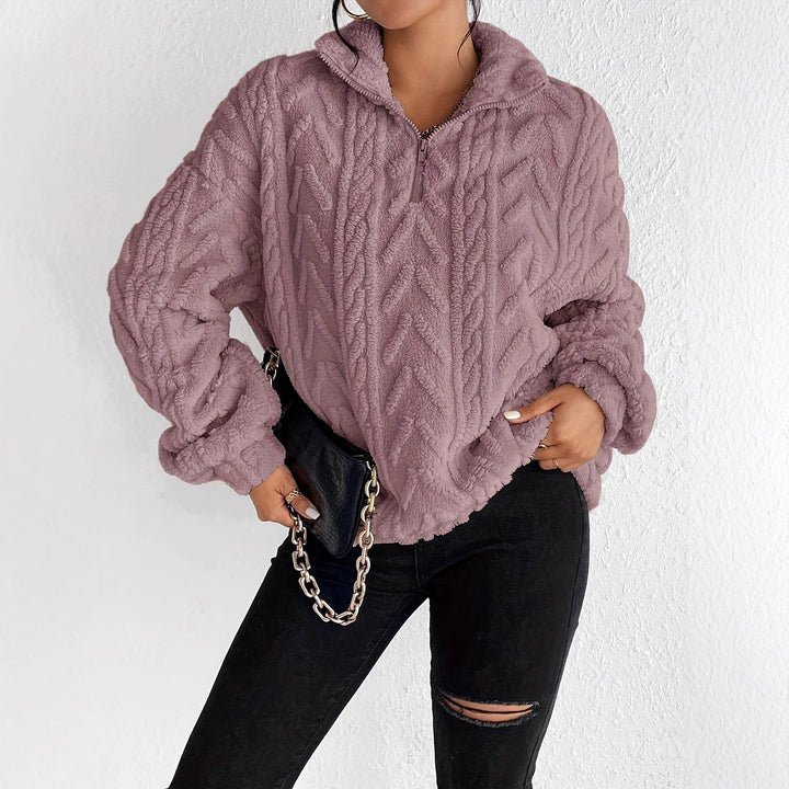 Comfortable fleece sweater for women with zipper Lune London