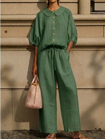 Women's Airy Two-Piece with Modern Collar and Button Details Lune London