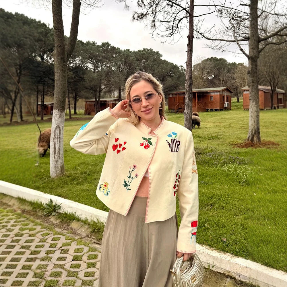 Ladies Embroidered Short Jacket with Playful Appliqués Amarae