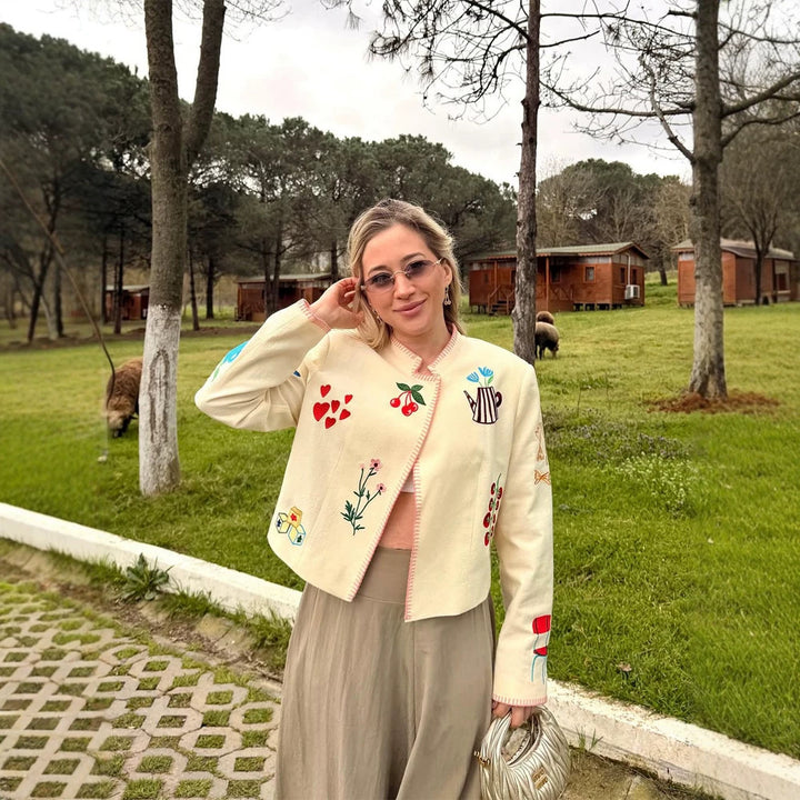 Ladies Embroidered Short Jacket with Playful Appliqués Amarae