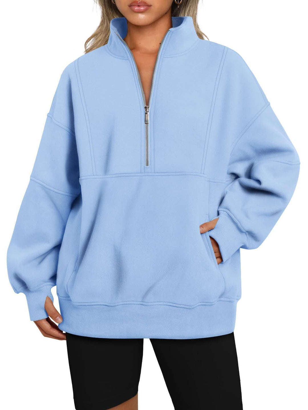 Sporty hoodie top for women with high collar and zip Lune London