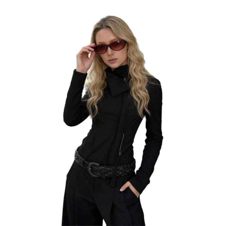 Women Fitted Zip Jacket with Asymmetrical Collar and Figure-Shaping Silhouette Amarae