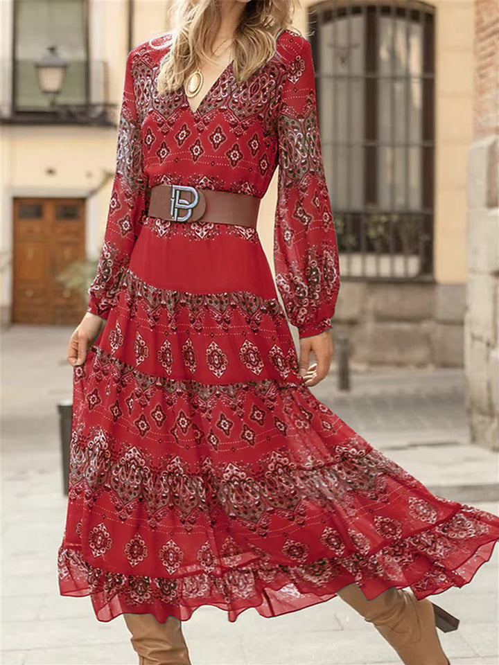 Maxi dress for women with voluminous sleeves and elegant floral design Lune London