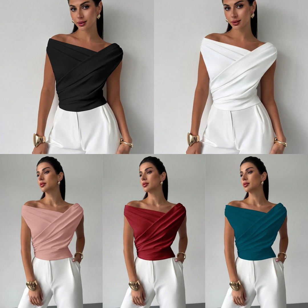 Women Elegant Draped Top with Asymmetric Cut Amarae