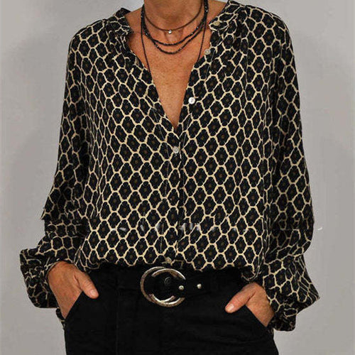 Ladies Blouse with Unusual Print and Comfortable Long Sleeves Amarae