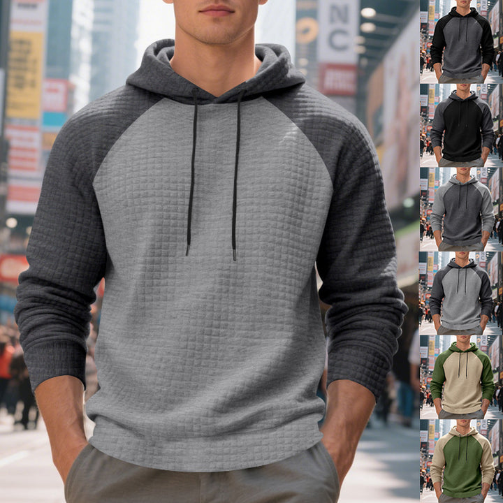 Men's textured fabric hooded sweatshirt with contrasting color sleeves Lune London