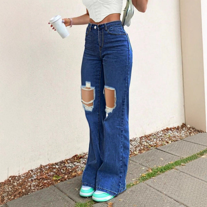 Ladies High-Waist Flared Jeans in Retro Bootcut with Knee-High Cut-Outs and Five-Pocket Design Amarae