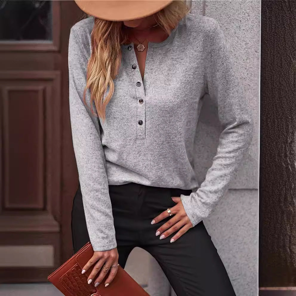 Women Comfortable Long Sleeve Shirt with Button Detail Lune London