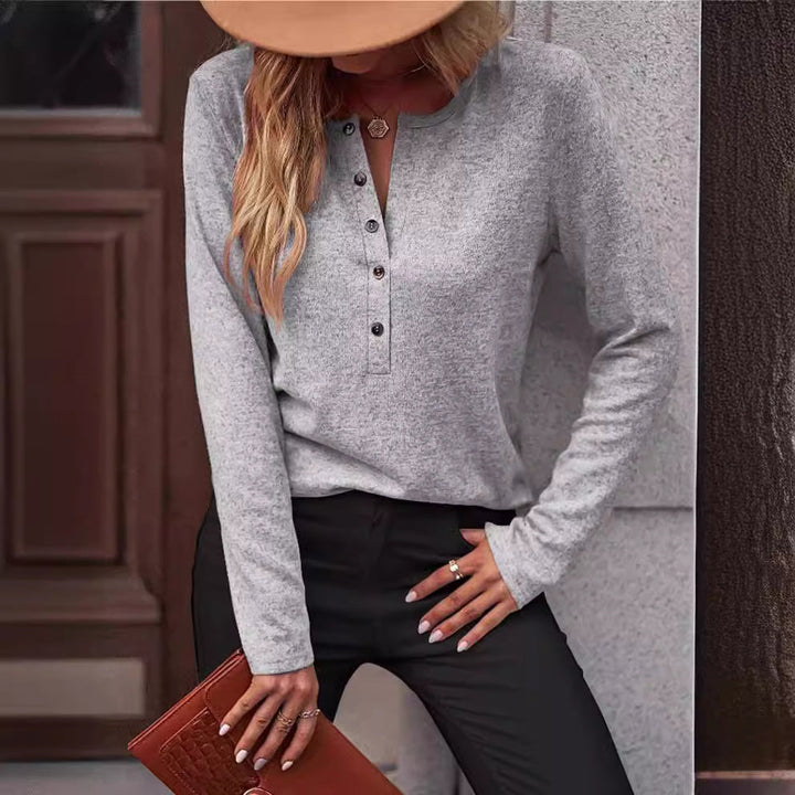 Women Comfortable Long Sleeve Shirt with Button Detail Lune London