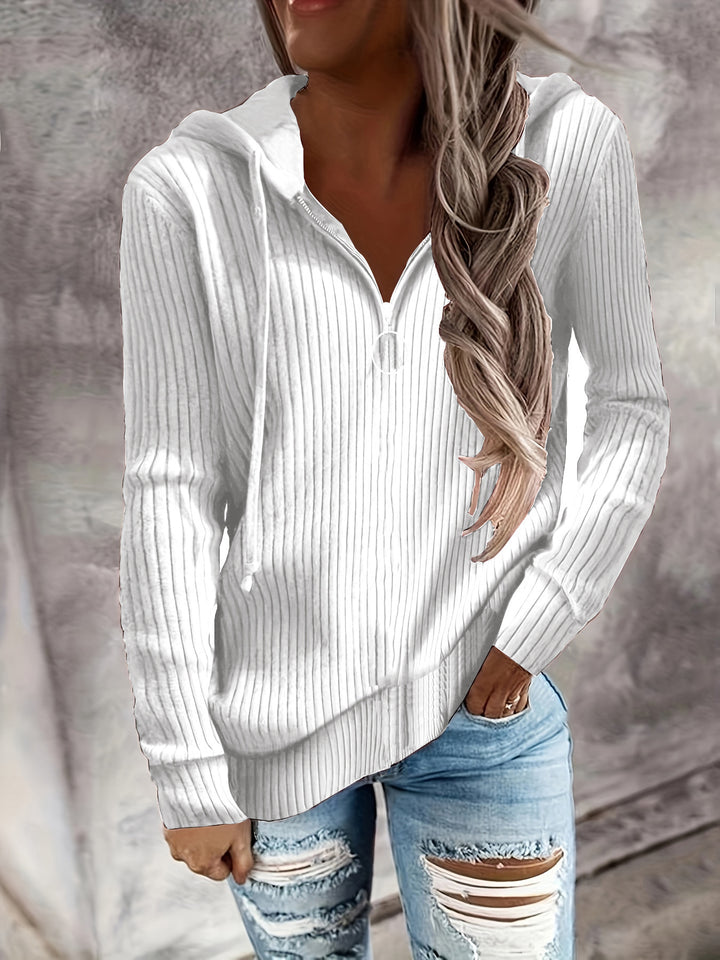 Casual zip-up hooded sweatshirt for women with textured ribbed pattern Lune London