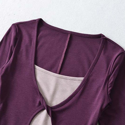 Women Layered Look Shirt with Knot Front, Three-Quarter Sleeves and Integrated Under Top Amarae