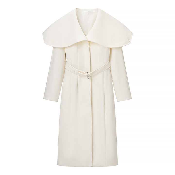 Ladies Maximal long wool blend coat with oversized shawl collar and waist belt Amarae