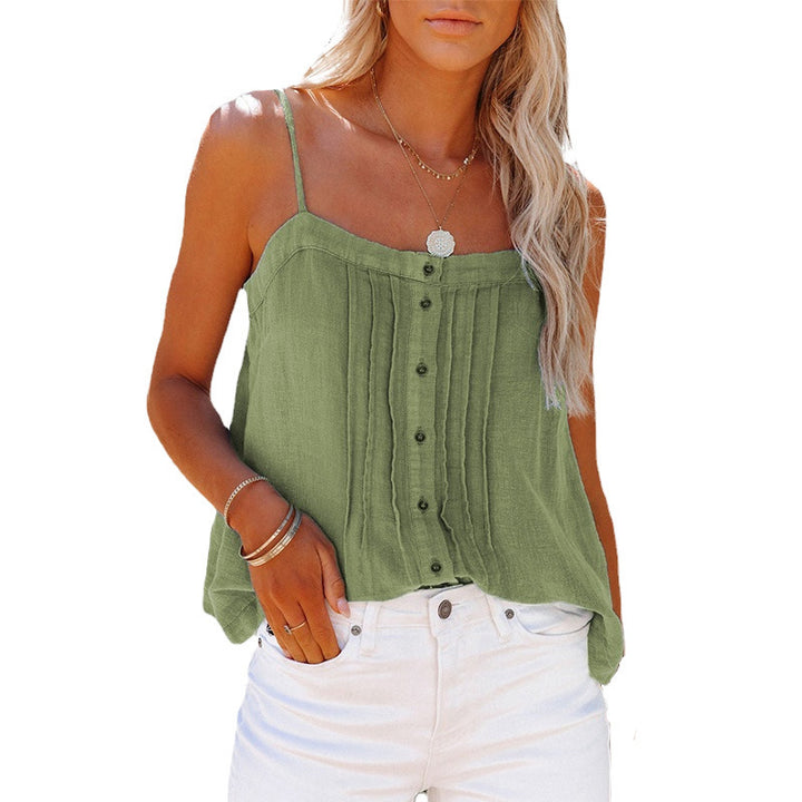 Lightweight women's tank top with spaghetti straps, plaid design and button details Amarae